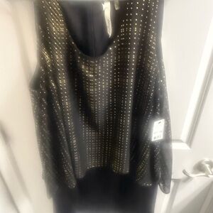 Black Sleeveless Studded Dress with Gold Dot Detail